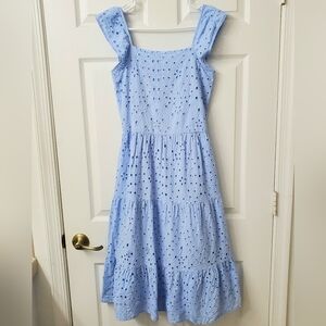 Blueberi Boulevard Light Baby Blue Lace Midi Eyelet Spring Dress Small